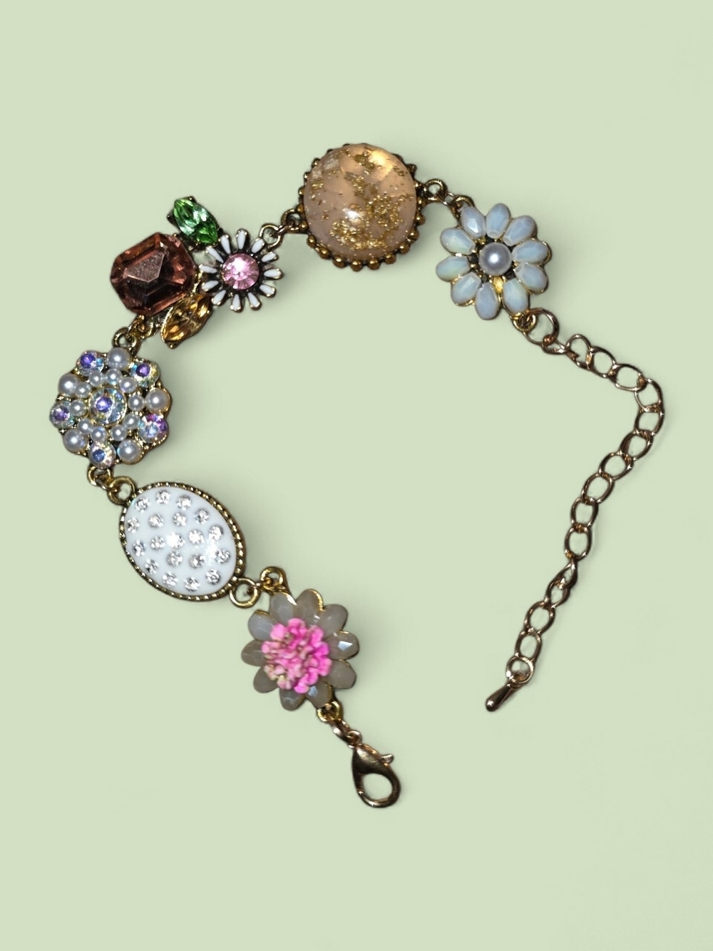 & Other Stories Gold-Tone Floral Multi-Color Charm Bracelet